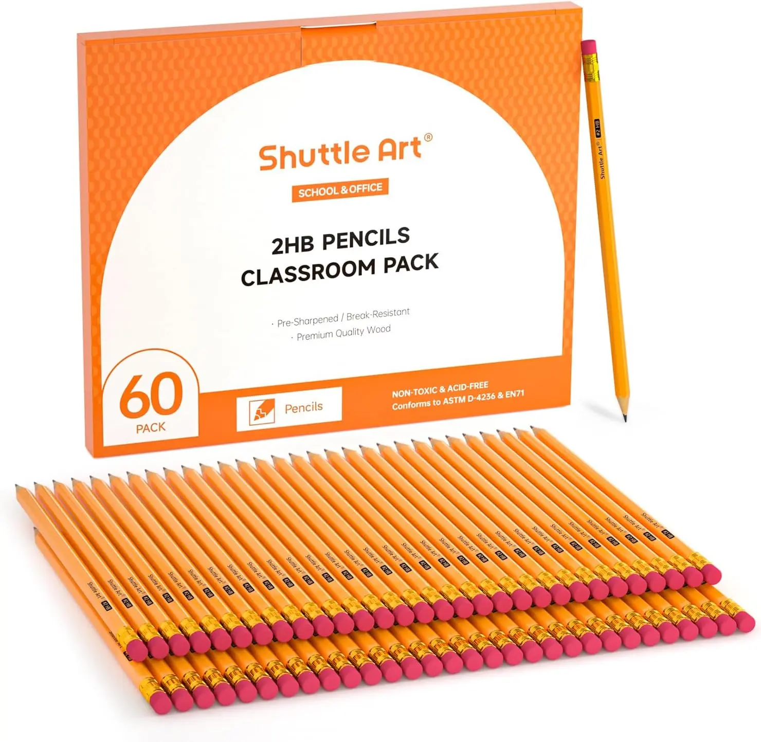 60 Pack No. 2 HB Pencils, Pre-Sharpened Wood Pencils with Erasers, Back to School Supplies for Students, Teachers & Classroom