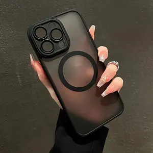 Luxury matte magnetic wireless charging phone case suitable for Apple/iPhone 11 12 13 14 15 16 17 Pro Max Plus shock-absorbing lens prote