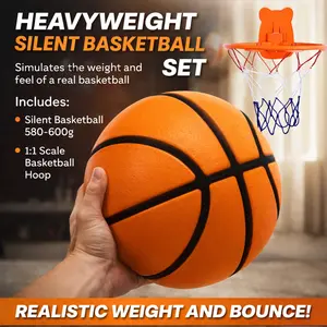 Weighted Quiet Indoor Basketball Set – Noiseless Basketball with Realistic Weight & Feel, Perfect for Training & Enthusiasts | Silent Rebound Ball with Hoop for Indoor Fun, Suitable for Smooth Surfaces (Avoid Installing on Latex Painted Walls)