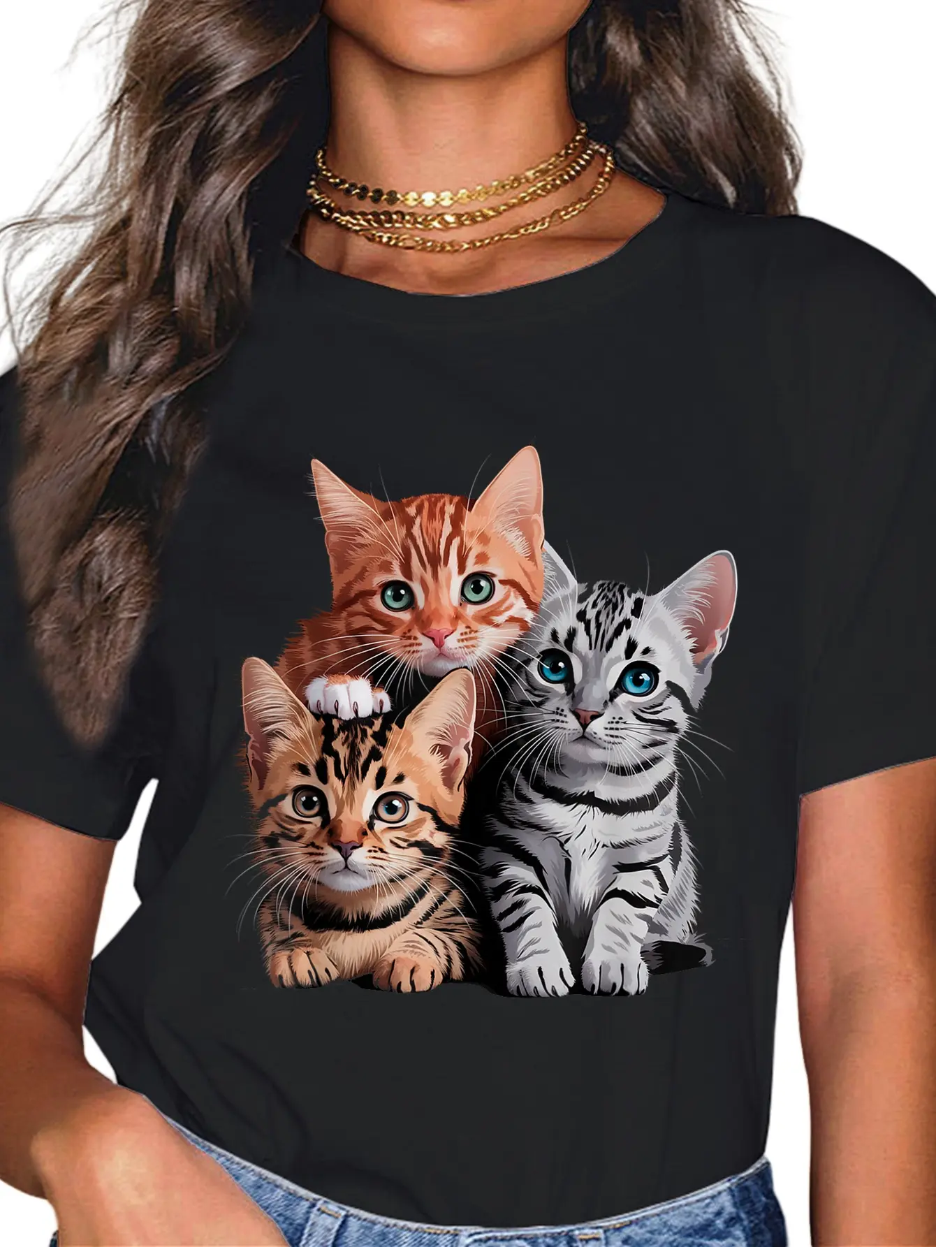 Women's Funny Cat Graphic T-Shirt, Casual Short Sleeve Round Neck 100% Cotton Top for Everyday Wear and Cat Lovers, Shortsleeve, Tshirt, Funny Vibes, Vintage