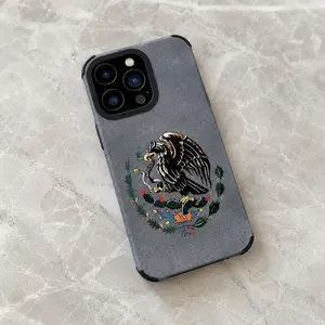 Mexican Golden Eagle Badge Flag Design Full-coverage premium leather Phone Case for iPhone 17Pro Max Air 16 15Plus 14 13 12 11 XR XS cases  Shockproof and drop-proof military-grade protective case.NN120