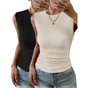 Women's High Neck Tank Top 2025 Summer Knit Slim Fitted Textured Sleeveless Shirts