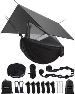 Sunyear Hammock Camping with Rain Fly Tarp and Net, Portable Camping Hammock Double Tree Hammock Outdoor Indoor Backpacking Travel & Survival, 2 Tree Straps,100% Waterproof