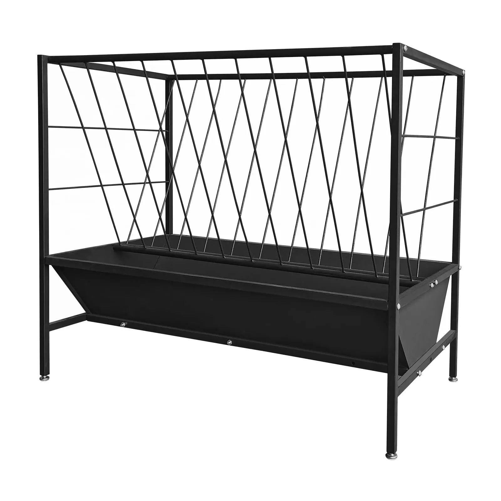 Garvee 45 Gallon Pasture Hay Feeder, Heavy Duty Steel 2-in-1 Livestock Feeder, Hay Grain Feeding with 24 Gallon Feed Pan, Livestock Feeding Trough for Sheep, Calf, Cow, Horse, Black