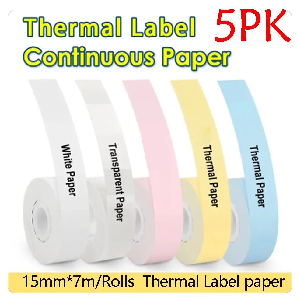 5 Rolls Color Continuous Label Roll, Thermal Label Paper, Thermal Printing Labels, Labels For Printer, 0.59 Inch X 275 Inch, Compatible with P12/d30/d30s/d32/d35/q30/q2/hp1/b100/c70/l1/q30s/q31/q32 Printers, Shipping Labels, Mailing Labels