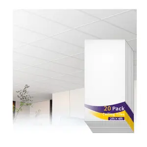 LooYee 2x4FT White Ceiling Tiles, 12 PCS 24x48 Inch PVC Waterproof Smooth Drop Ceiling Panels Fire-Rated Reusable Ideal for Bedroom Living Room Basement Bathroom Commercial Space Cover 96 Sq.Ft