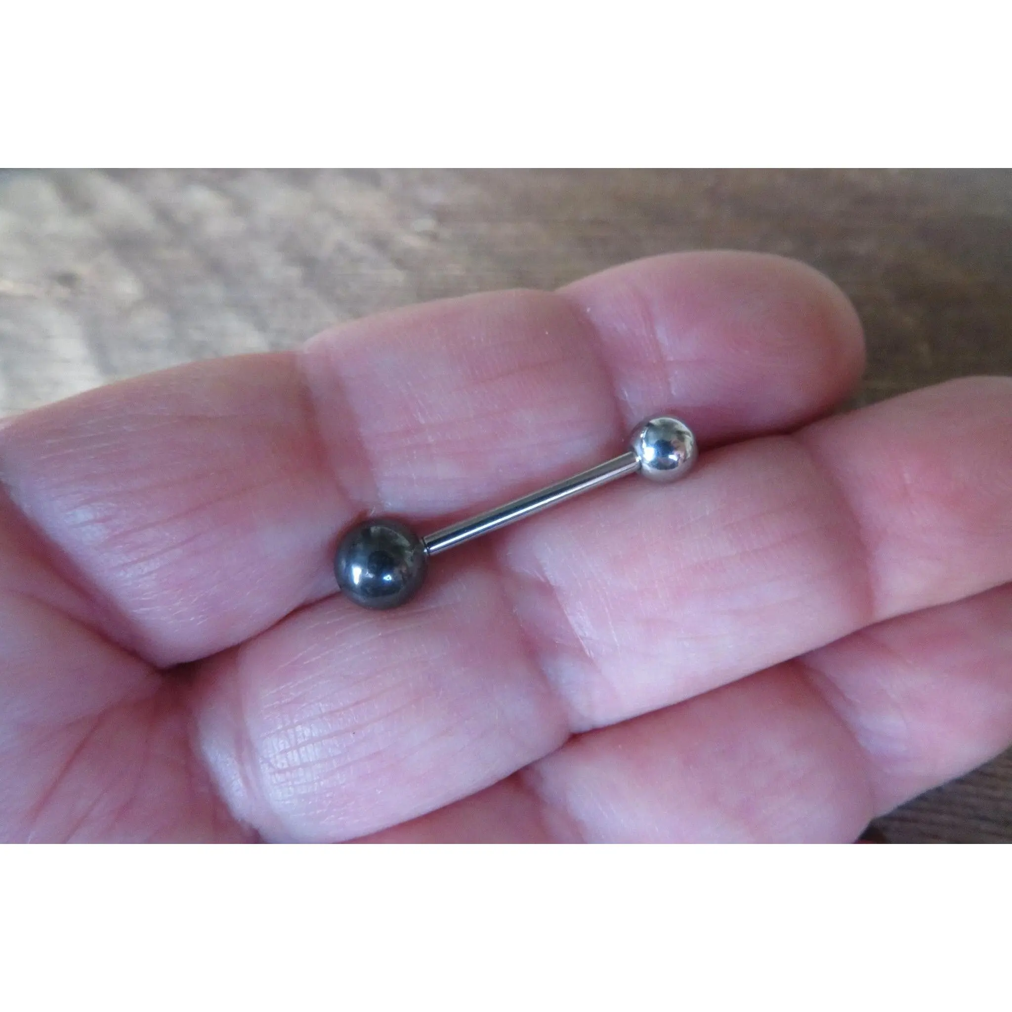 Hematite Natural Stone 14G Surgical Steel or Titanium Ti6Al4V ELI Implant Grade Tongue Ring