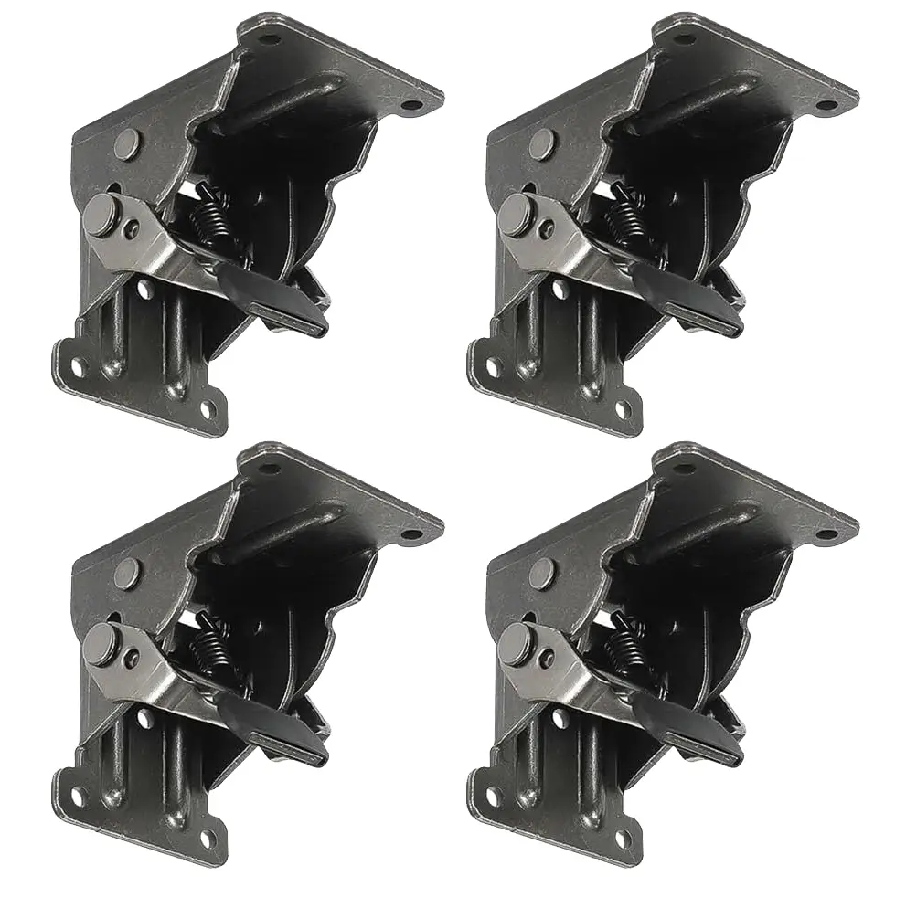 4Pack Black Foldable Bracket Self-Lock Hinge Hardware with Screws Lock Extension Support for Table Leg Bed Leg