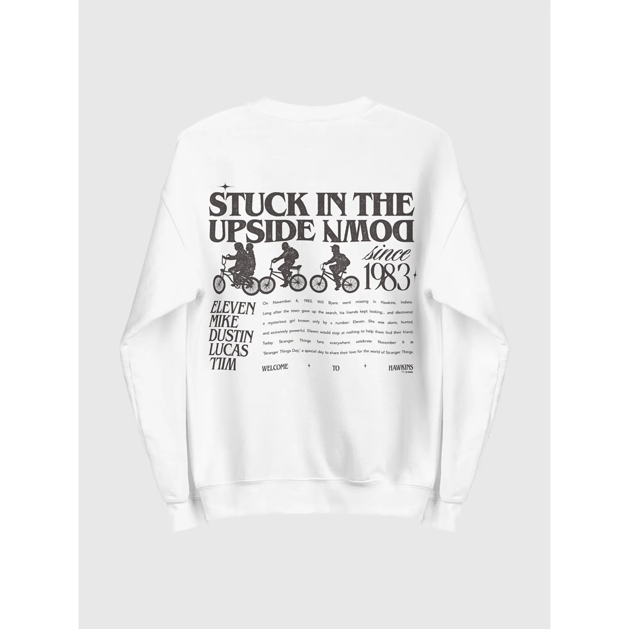 Netflix Stranger Things Graphic Crewneck Sweatshirt – Upside Down, WSQK “The Squawk”, Embroidered & Holiday Designs, Soft Fleece Pullover