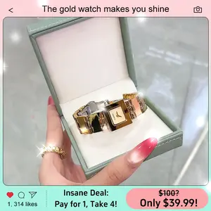 VEADONS minimalist luxury women's fashion watch, water-resistant quartz movement, simple scale, mini square dial, gold and silver tone, business casual style, love gift box, adjustable strap, elegant timepiece for day and night wear, trendy 2025