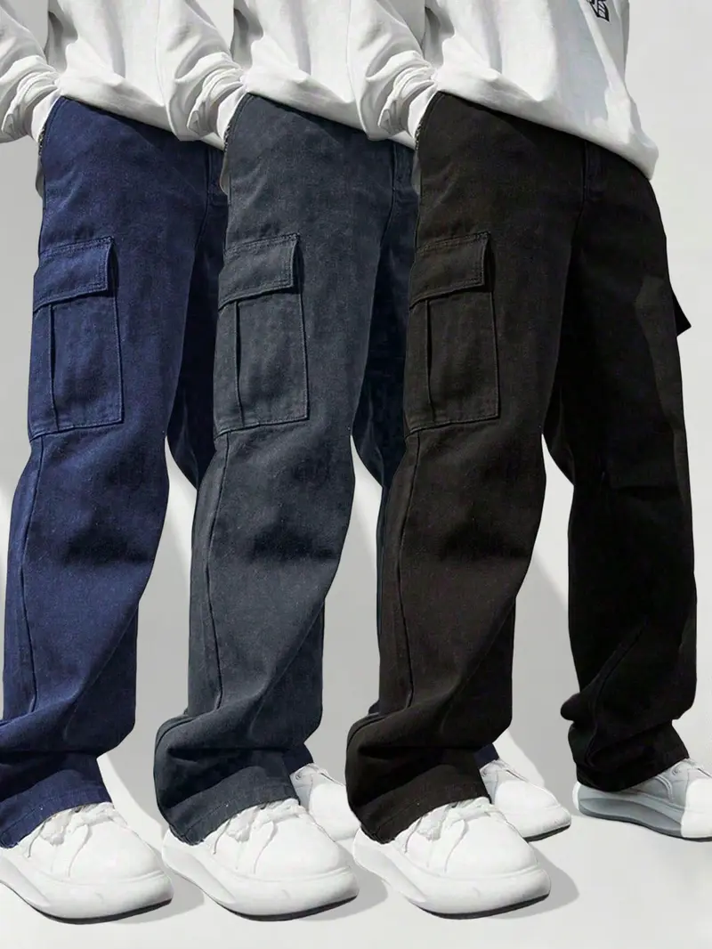 3pcs/set Boys Teens Overalls Casual Solid Color Multi-Pocket Cargo Pants Fashion Streetwear Everyday Versatile Trendy Workout Outdoor School Uniform Back To Season Size 8-16 Y GK2083