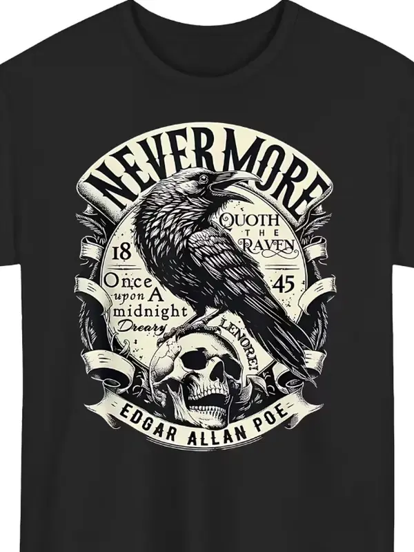 Edgar Allan Poe Nevermore Quoth The Raven T Shirt Design Street Trendy Style Casual Love Lover Tee Men'S Comfortable Round Neck Short Sleeves