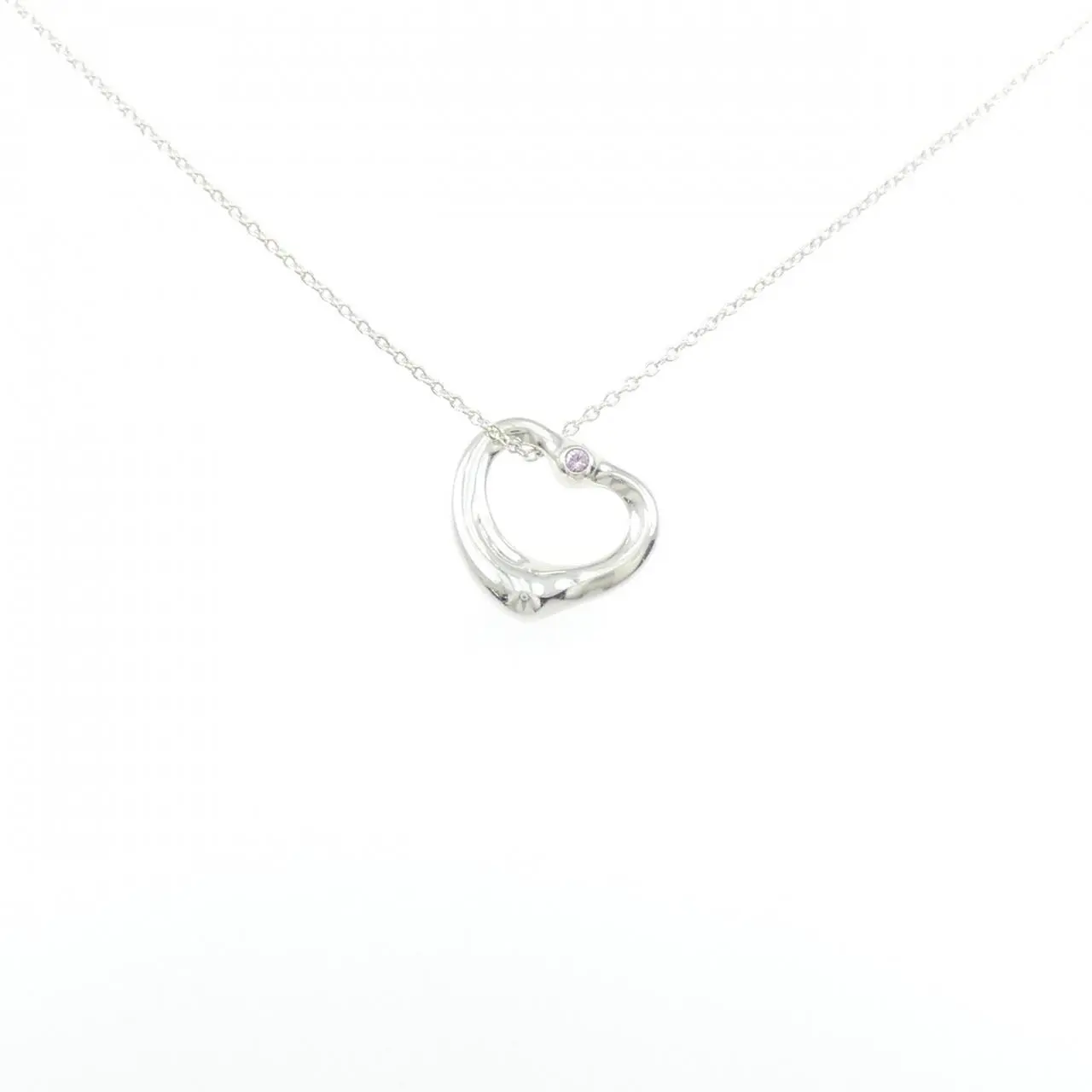 Pre-owned Tiffany & Co. Sterling Silver 925 (Ag925) Small Leather Goods Open Heart 925 Silver Necklace