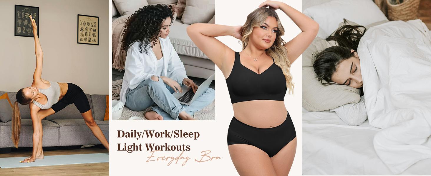 2 Pack Plus Size Wireless Seamless Bra for Women, Full Coverage Soft Support No Digging Comfort Bralette, Everyday Push Up Lingerie for Curvy