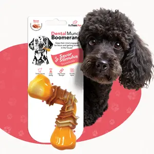 ReThink Pet Bacon Scented Dental Munch Boomerang Dog Toy for Healthy Teeth and Gums