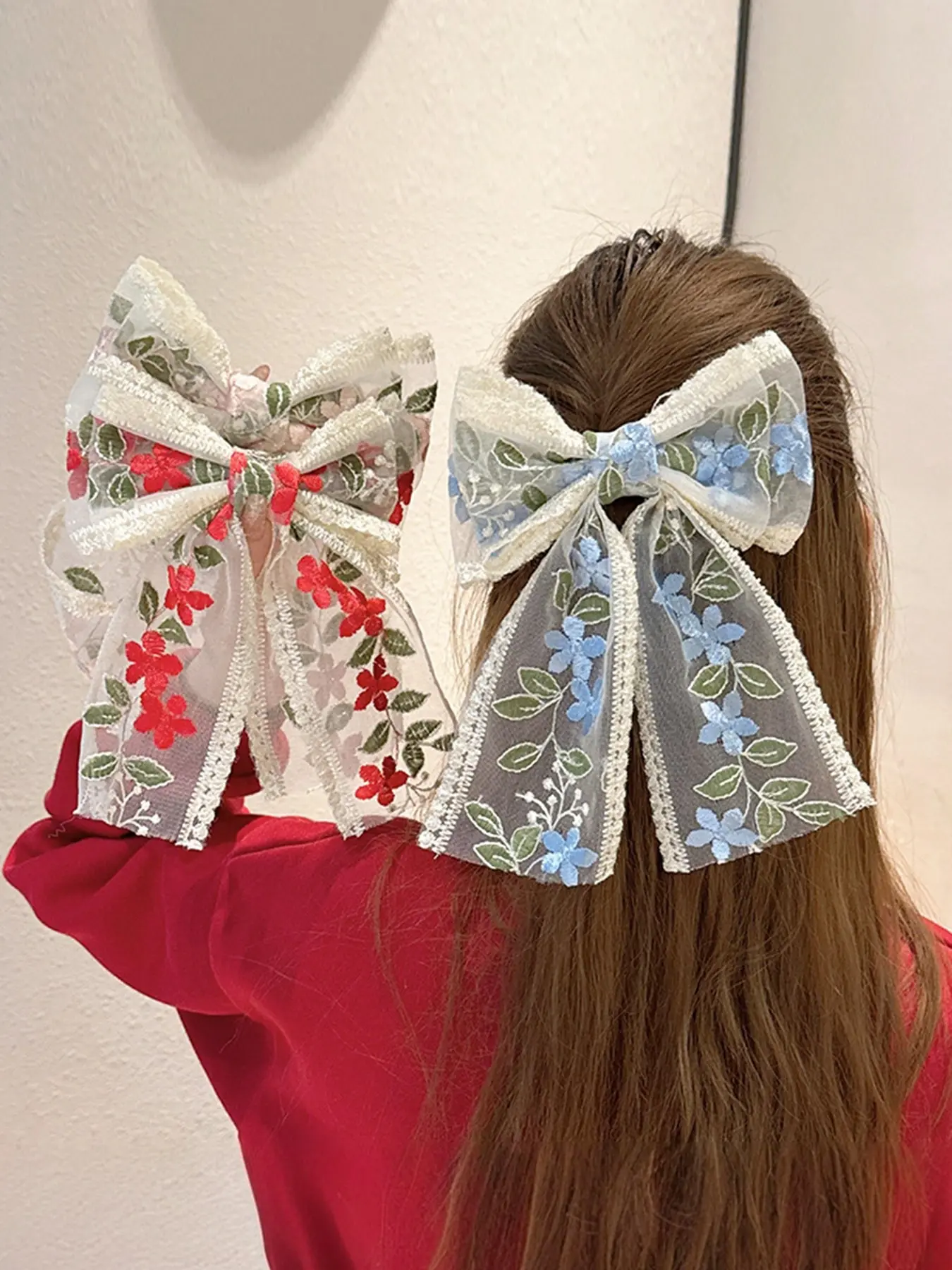 3pcs women's flower bow hair clips, sweet mesh lace embroidered Super Cute Clips, Fashion Hair Accessories, suitable for weddings, parties, lawns, vacations, campuses, gifts, daily casual hair accessories