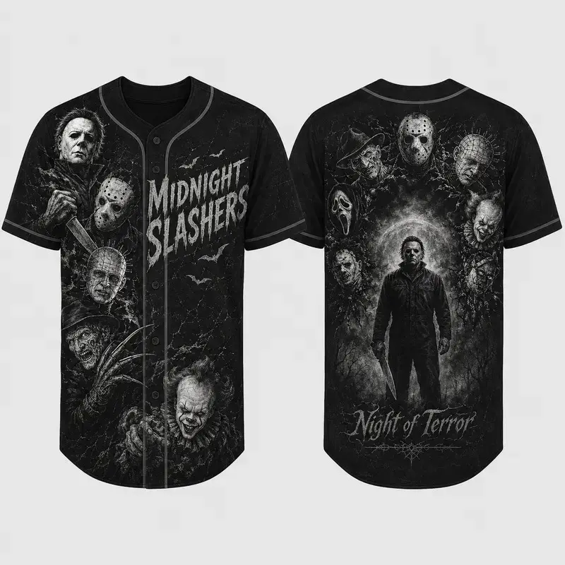 Men's Black Midnight Monster Baseball Jersey for Halloween Parties and Fun Made in USA