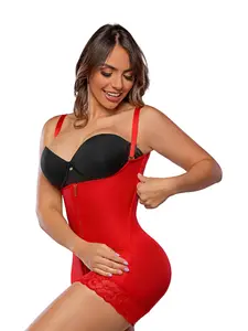 Stagmi Women's High Compression Faja Shapewear (SMI7086, Red) - E-Vitamin Lycra, Removable Side Bars, Lace Design, Front Close, Elegant Feminine Fit Support & Enhancement