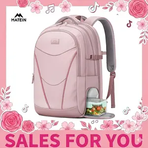 MATEIN Women's Laptop Backpack with Insulated Lunch Compartment, 17.3 Inch Waterproof Work Backpack for Office Commute, RFID Pocket Teacher Nurse Travel Bag, Pink Summervibes Business Computer Bag Traveling Bag