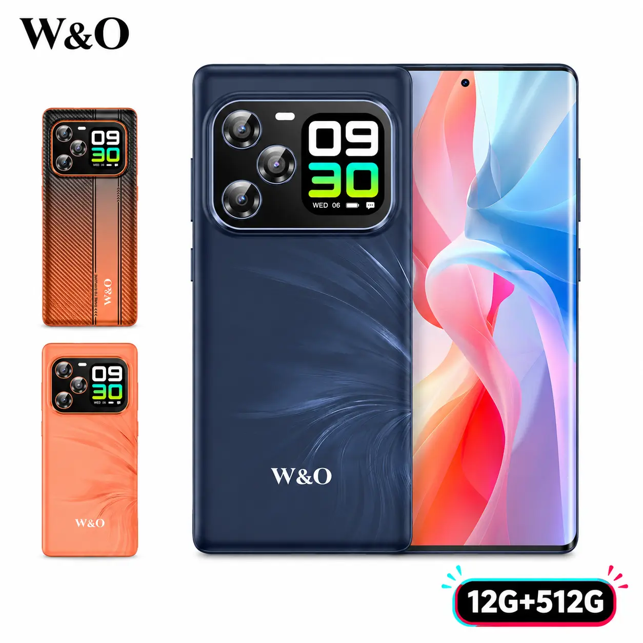 【TikTokShopBackToSchool】W&O WO2 12GB+512GB Dual-Screen Smartphone, 6.67" OLED Curved Screen, 1.75" Rear Display, Android 14, G99 Octa-Core, 64MP Camera, 5000mAh Battery, Dual SIM Android Phone, 512GB Storage, Big Screen Cell Phone, Gift for Teens