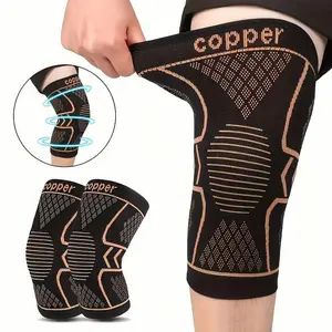 Set of 2 Copper Compression Knee Sleeves for Athletic Activities - Highly Elastic, Breathable Fabric, Supportive & Flexible, Ideal for Outdoor, Fitness, Various Ball Games, & Prevention, Perfect for Gifting