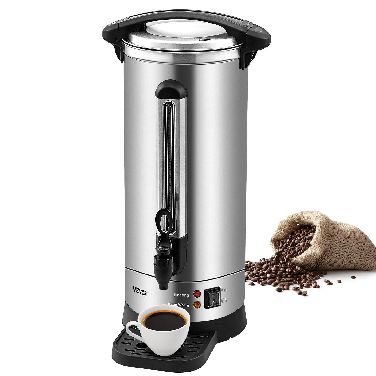【Summerfinds】VEVOR Commercial 110-Cup Stainless Steel Coffee Urn, Large Volume Coffee Equipment for Commercial Use, Fast Brew, Durable and Easy to Maintain, Efficient Operation, 110 Cup Capacity