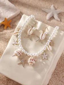 Cute Starfish & Shell Design Jewelry Set, Fashion Jewelry for Party, Daily Clothing Decor, Trendy All-match & Exquisite Jewelry for Birthday Gift