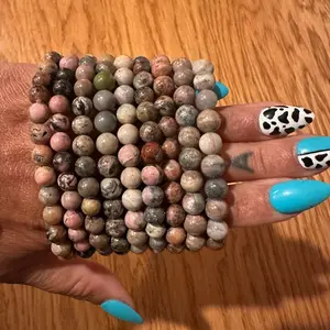 7mm Rhodonite Bead Stretch Bracelet