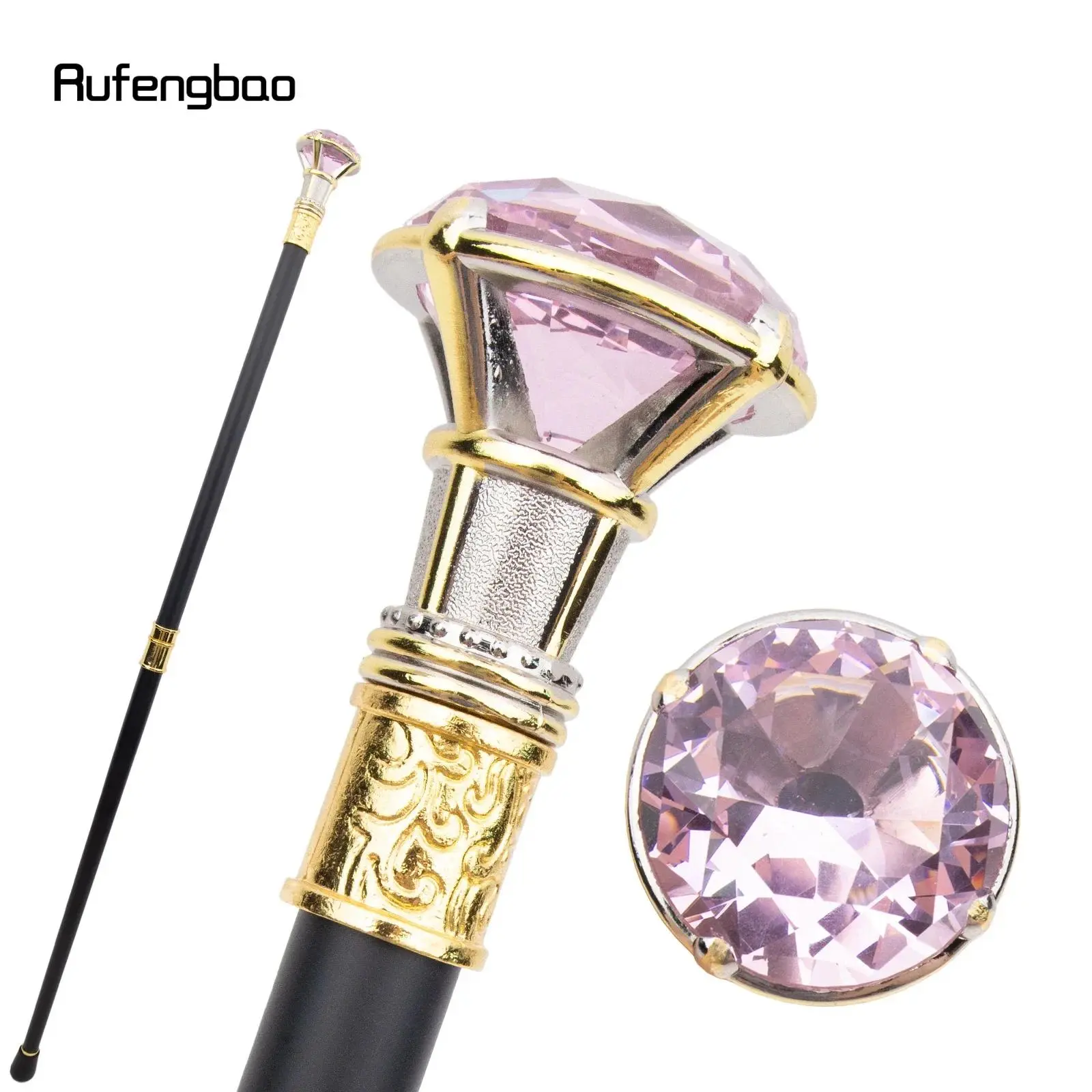 Pink Diamond Type Golden White Walking Cane Fashion Decorative Walking Stick Gentleman Elegant Cosplay Cane Knob Crosier Hiking Stick Hiking Pole Hiking Gear Camping Supplies 90cm