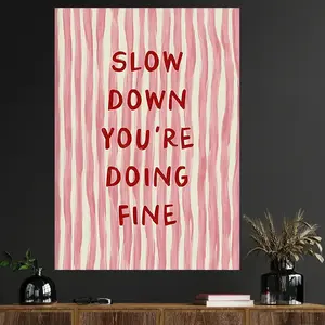 1 Frameless "Slow Down, You're Doing Great" Inspirational Poster Western Wall Art - Pink and White Zebra Pattern with Positive Statement Slogan, Reusable, Suitable for Living Room, Bedroom, Kitchen, Bathroom Decoration - Vertical Hanging