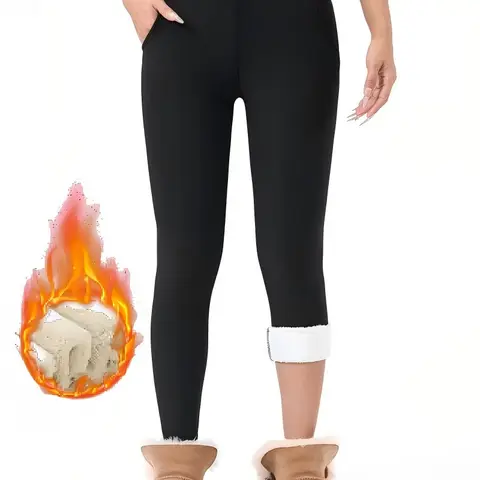 Women's High-Waist Comfortable Soft Fleece Lined Thermal Leggings - Lady Female Long Length Ribbed Shaping Slimming Fitted Full-Length Machine Washable Sports Joggers for Winter Outdoor Sports, Back to School,outdoorfun
