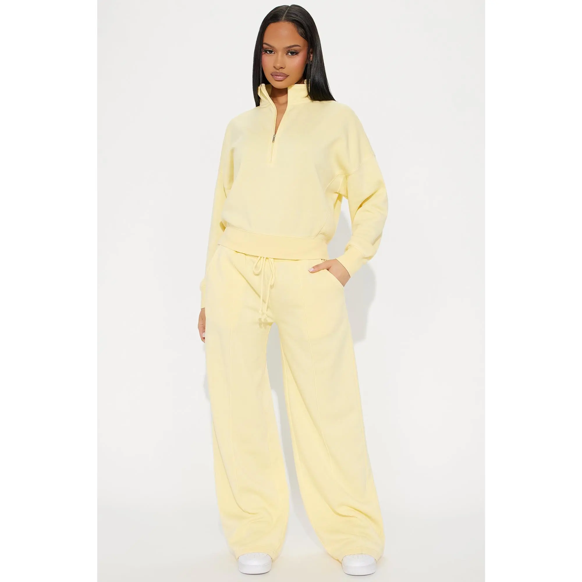 Lazy Days Washed Fleece Pant Set - Butter Yellow Lazy Days Washed Fleece Pant Set - Butter Yellow