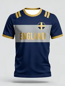 England Football Team Match Jersey, Base Trim Cross Emblem, Long Fitted Casual Wear, All Seasons Sportswear