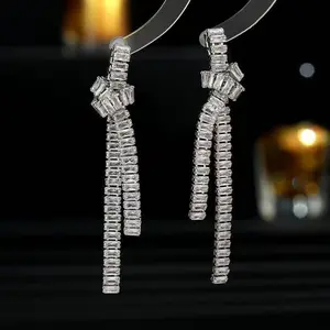 New Luxury Style High-End Earrings Rectangular Zircon Inlaid Creative Design Knot Long Tassel Earrings