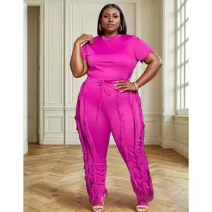 Berry Flair Fringe Pants Set