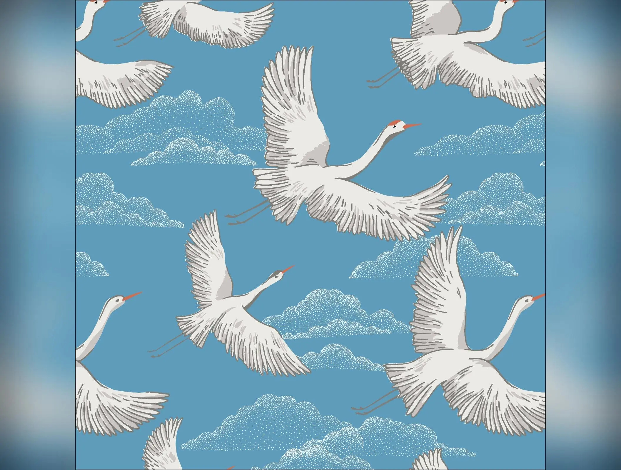 Baltic Woodland - Flying Cranes Organic Cotton from Cloud9 Fabrics