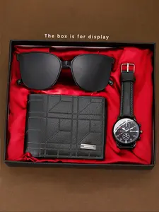 Men's Quartz Watch Set, Textured Wallet & Fashion Sunglasses, Simple Elegant Design, Perfect Gift for Christmas, Thanksgiving, Valentine's Day, Quartz Analog Watch