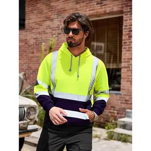 Reflective Hooded Sweatshirt Men Fall Winter Fleece, Safety Workwear Style, High Visibility Reflective, Warm and Comfortable, for Construction Workers and Traffic OfficersGift