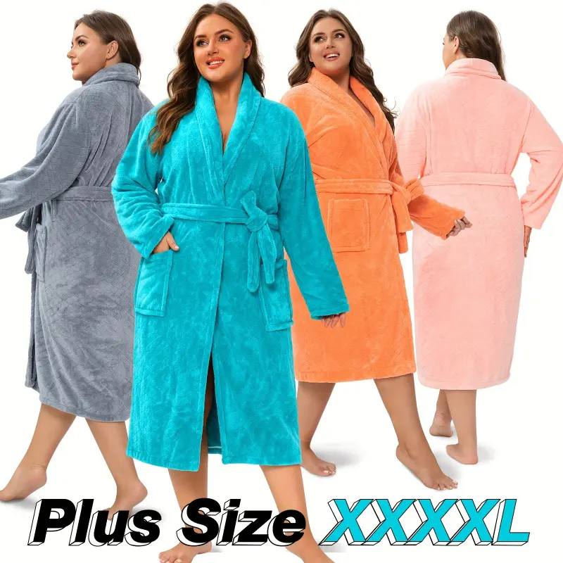 1PCS Large Size Women'S Fuzzy Bathrobe 47.24*59.06inch 350gsm Women'S Plus Thickened Coral Fleece Bathrobe Women'S Adult Bathroom Apron Women'S Bedroom Shawl Collar Bathrobe Suitable for Home Travel Sauna Spa, Wash Cloths for Bathroom, Wash Clo, Towel