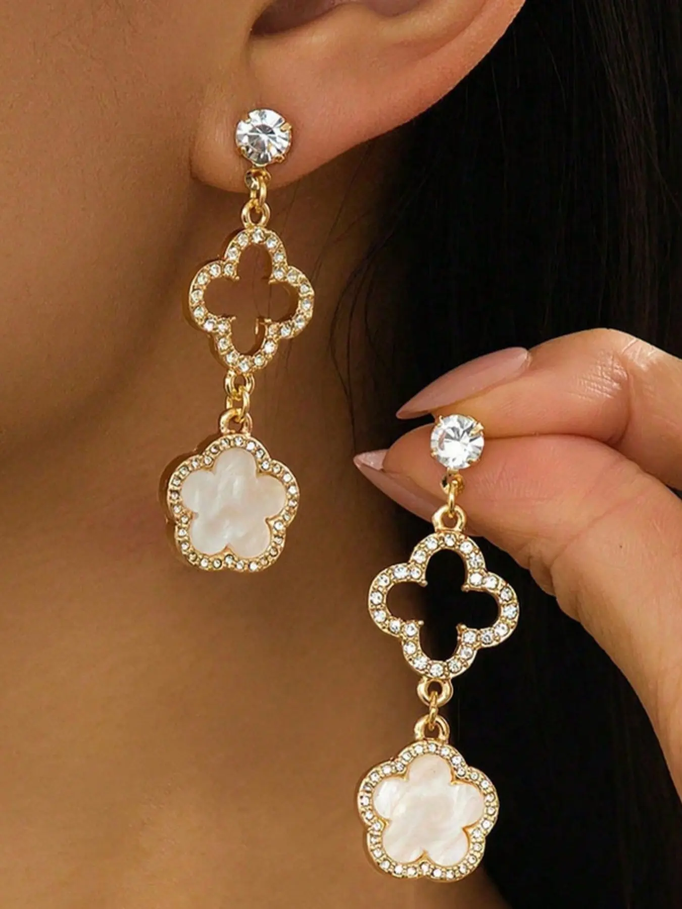 Elegant Four-Leaf Clover Drop Earrings, Flower Earrings for Women, Classic Design Luxury Ear Cuffs, Simple Yet Stylish Jewelry Gift Idea