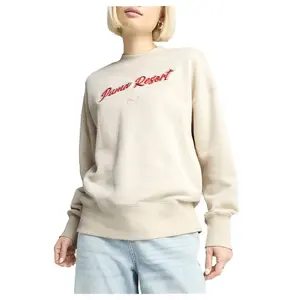 PUMA Womens Premium Essentials Oversized Graphic Crew Neck Sweatshirt Casual - White
