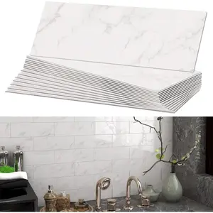 BeNice Peel and Stick Backsplash for Kitchen Tile,Peel and Stick Tiles for Walls Tile Stickers Waterproof Marble Tile Backsplash 3.85"x11.73"(16Tiles) Carrara White sports outdoor