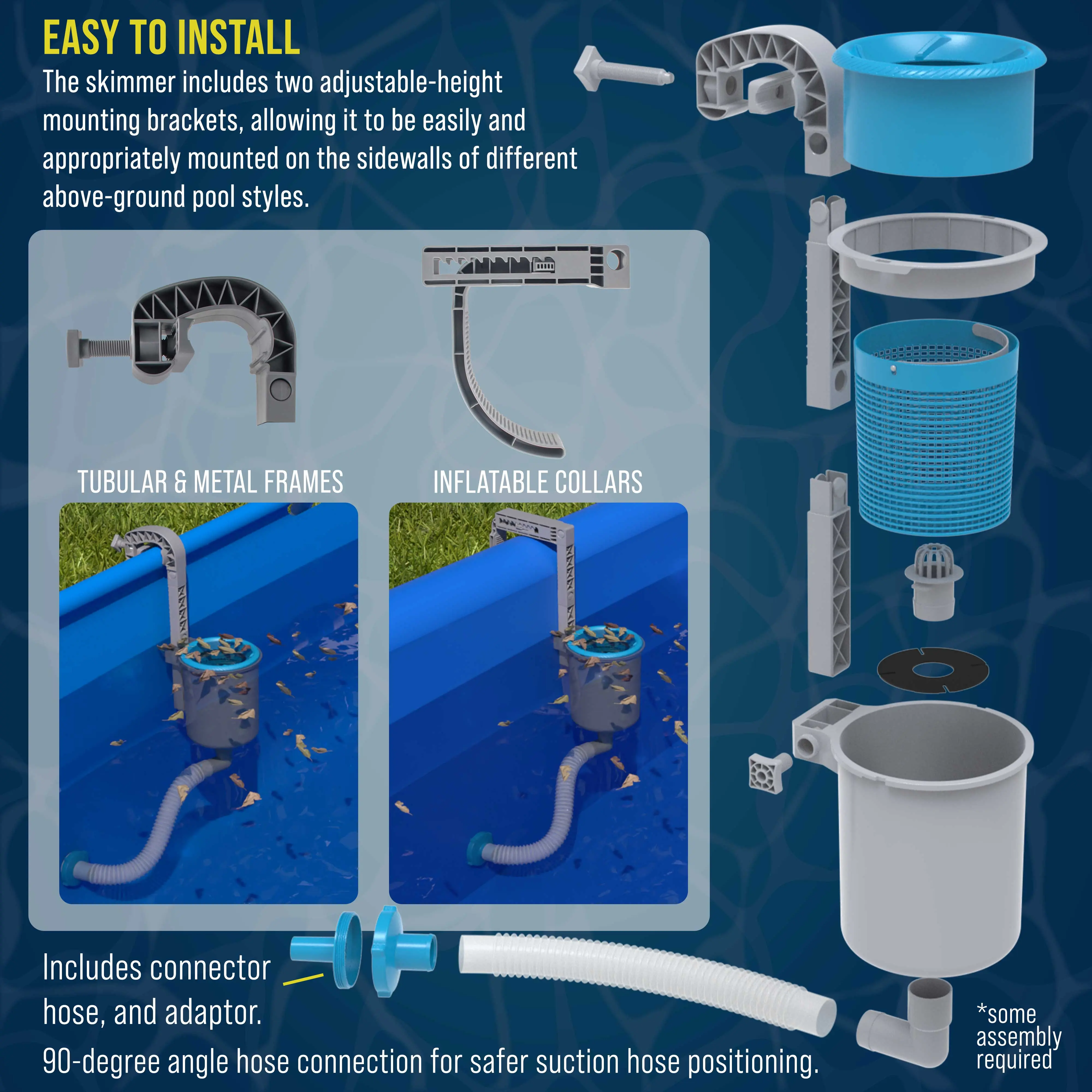 U.S. Pool Supply Above Ground Pool Skimmer, Wall Mount Surface Skimmer - Extra-Large Collection Basket, Automatically Skims Floating Leaves Debris