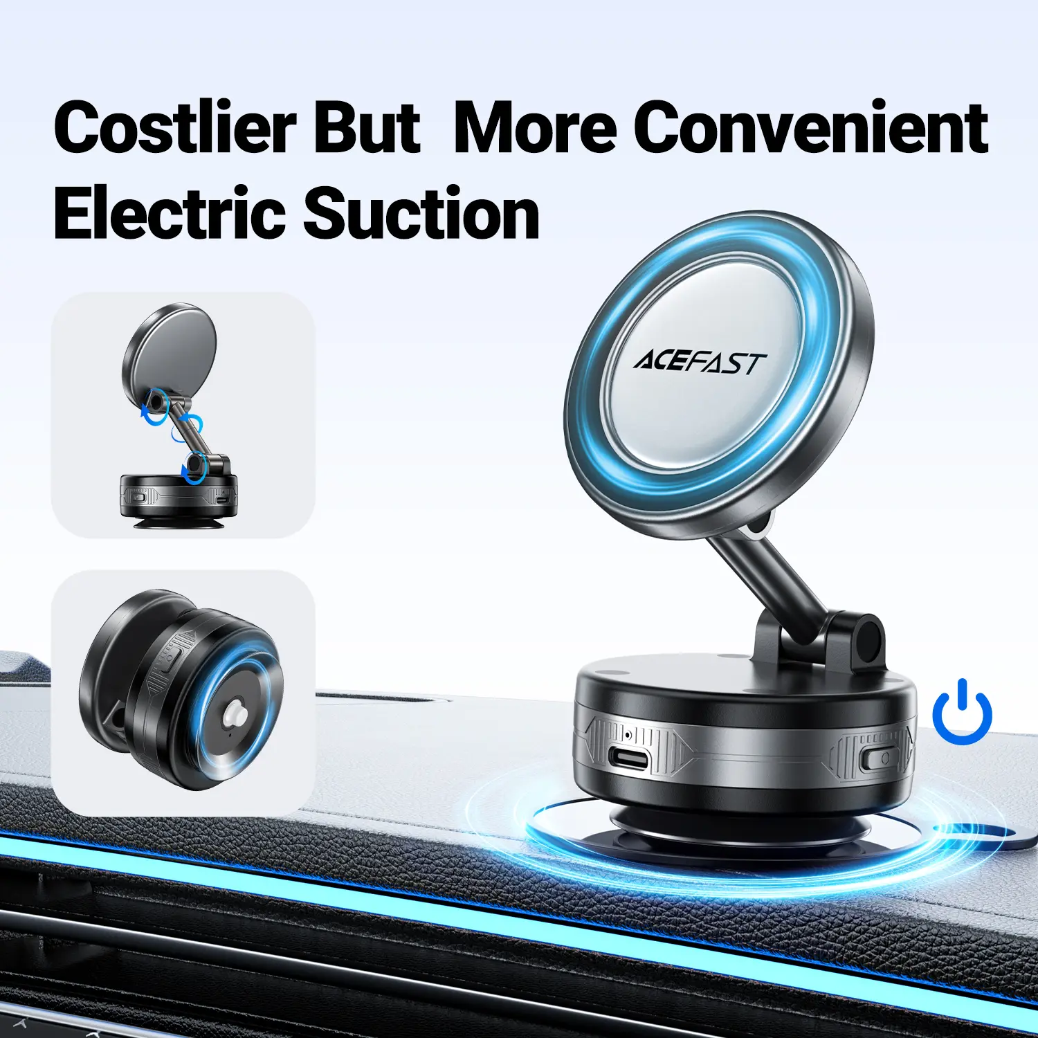 ACEFAST iPhone 17 Pro Max Electric Vacuum MagSafe Car Mount, 360 Adjustable Vacuum Magnetic Phone Holder MagSafe Suction Cup Car Phone Mount fit Vlogging Video Recording Windshield for or Your Car/Gym/Mirror/iPhone & Android