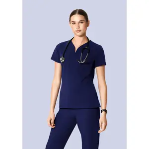 Curved V-Neck Top Navy