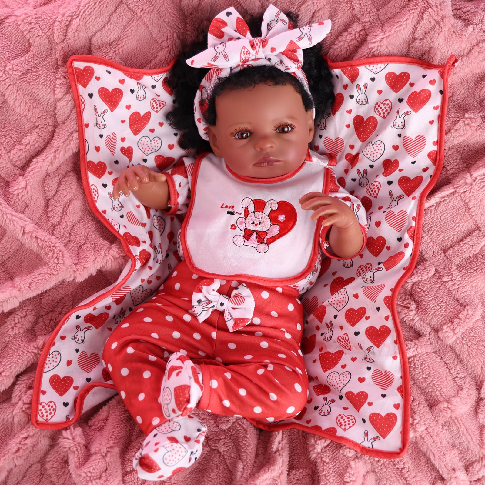 【Doll is not Included】BABESIDE 6 Pcs Reborn Baby Doll Clothes Set for 17-22 Inch Babydolls, Bunny & Heart Reborn Doll Clothes and Accessories with Headband and Socks for Realistic Baby Dolls Girls