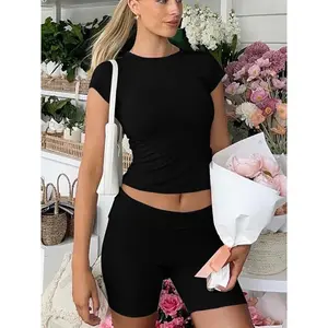 Leisure sports two-piece set, short sleeved high waisted foldable bell bottom pants, shorts, sportswear, streetwear juicy couture tracksuit