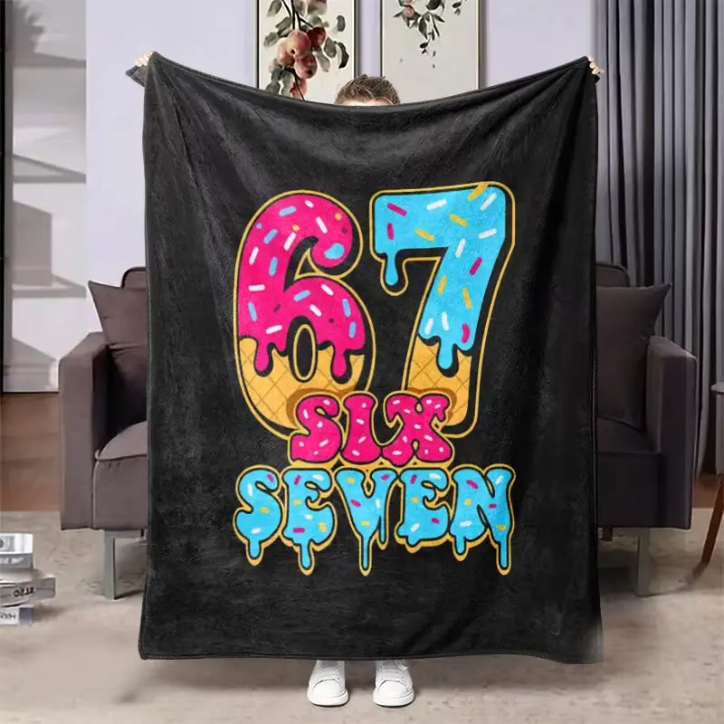 1Pc Modern Christmas Throw Blanket - Soft Flannel All-Season Bedspread with Bold 67 Number Print, Machine-Washable Cozy Home Bedding, Christmas Gift, All Seasons
