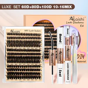 Ailaishi 60D+80D+100D Lash Clusters Kit, 224PCS DlY EyelashExtensions, 10-16mm Dense Volume Lashes with Bond &Seal Remover Tweezers for Self Use, Summervibes