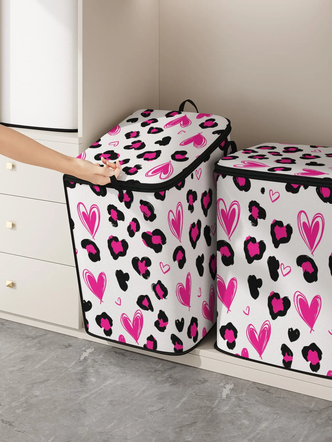 Heart Printed Thick Quilt Storage Bag, Organizer Bags, Blanket Storage, Cute and Practical Kids Bedding Organizer, Stuffed Animal Storage, Durable Material, Easy Carry Handle, Home Use, Valentine's Day Gift